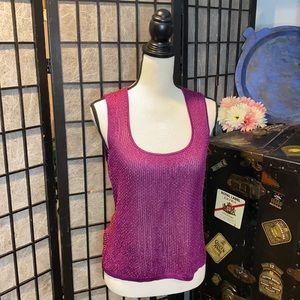 Linda Allard Ellen Tracy 100% Silk Magenta Beaded Tank Top